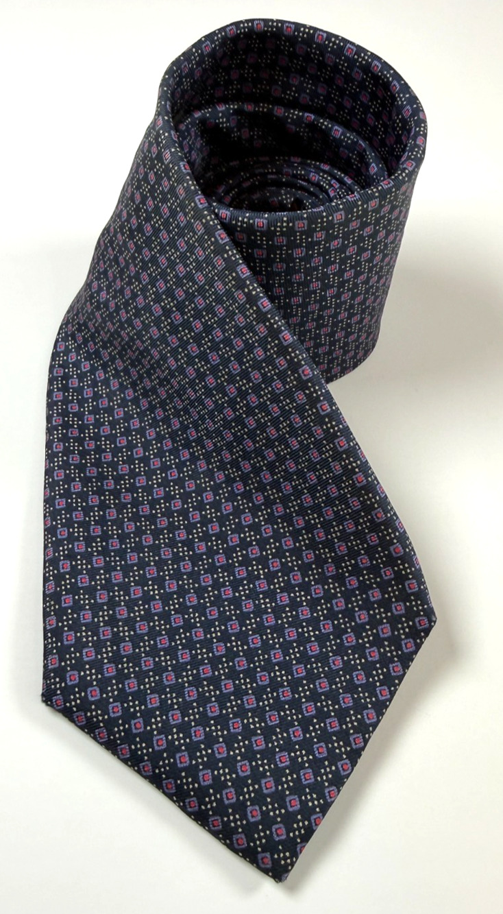 Christian Dior Men's Silk Tie Navy Blue Red Geometric Necktie Made USA Italy